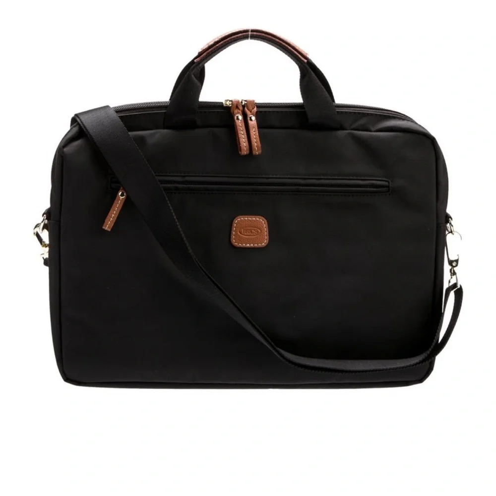 Bric’s Black Nylon Leather Laptop Bag Travel Briefcase Carry On Crossbody